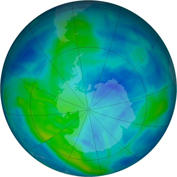 Antarctic ozone map for 05 April 2012